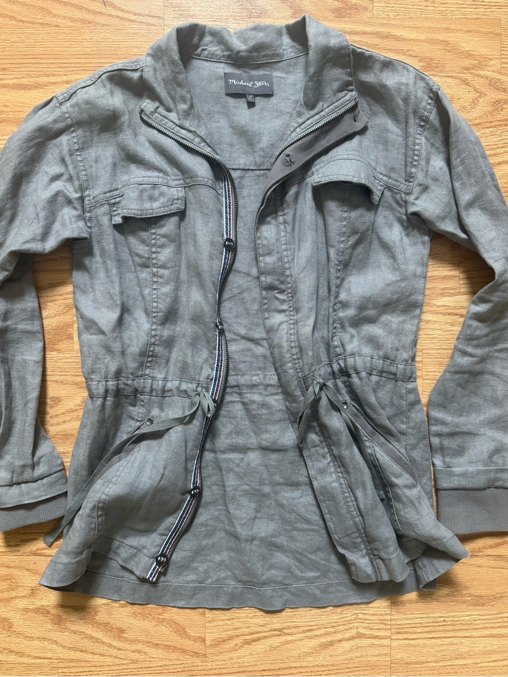 Michael Stars Gray Lightweight Linen  Utility Jacket with Drawstring Waist